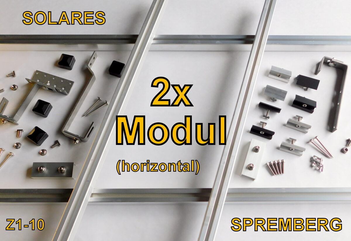 Komplettlösung für 2x PV-Modul auf Ziegeldach quer / horizontal  bei einer Modulhöhe von 30-50mm