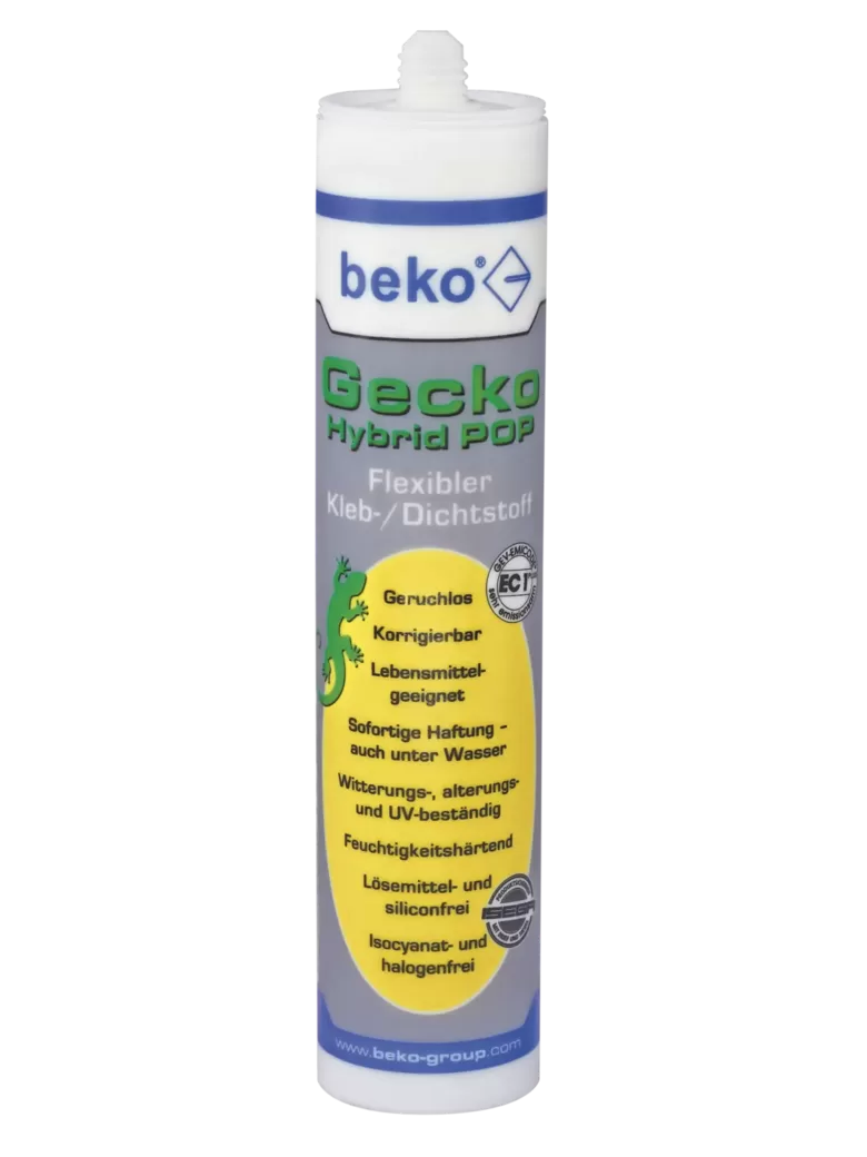 beko - Gecko Hybrid POP / Flexibler 1-Komponenten-Kleb-/Dichtstoff / 310ml / schwarz / weiß / UV-beständig