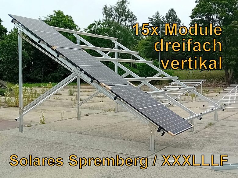 Komplettlösung Freilandanlage XXXLLLF/15//10-30 Grad für weichen oder festen Untergrund für 15x Module dreifach /vertikal / hochkant verlegt
