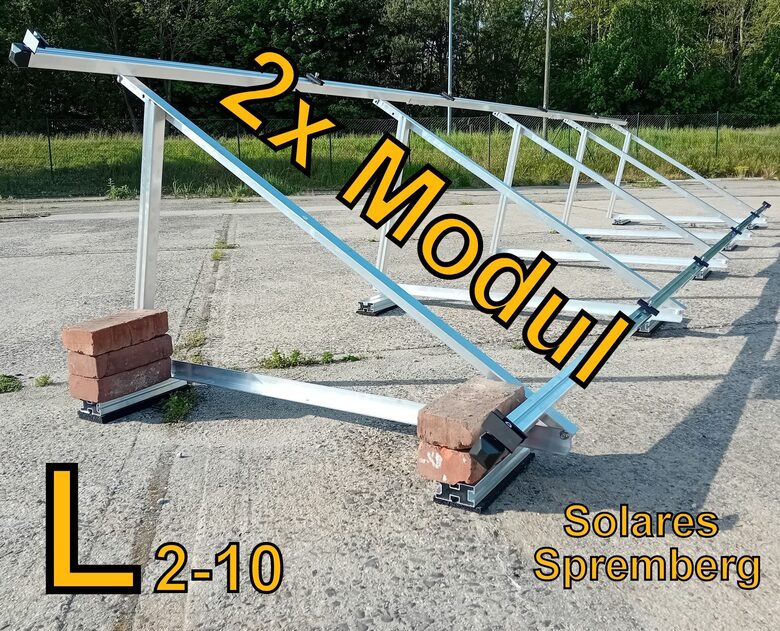 Komplettlösung Aufständerung für 2x Modul vertikal / hochkant / leichte Ausführung / L2 für Flachdach Bitumdach Trapezblechdach 10-35 Grad fest o. flexibel