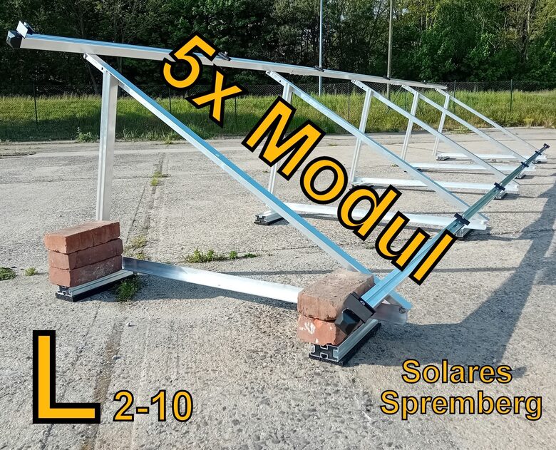 Komplettlösung Aufständerung für 5x Modul vertikal / hochkant / leichte Ausführung / L5 für Flachdach Bitumdach Trapezblechdach 10-35 Grad fest o. flexibel