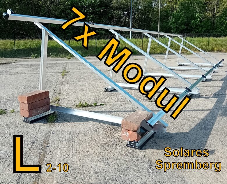 Komplettlösung Aufständerung für 7x Modul vertikal / hochkant / normale Ausführung / L7 für Flachdach Bitumdach Trapezblechdach 10-35 Grad fest o. flexibel