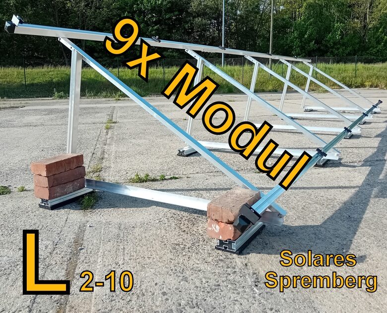 Komplettlösung Aufständerung für 9x Modul vertikal / hochkant / leichte Ausführung / L9 für Flachdach Bitumdach Trapezblechdach 10-35 Grad fest o. flexibel