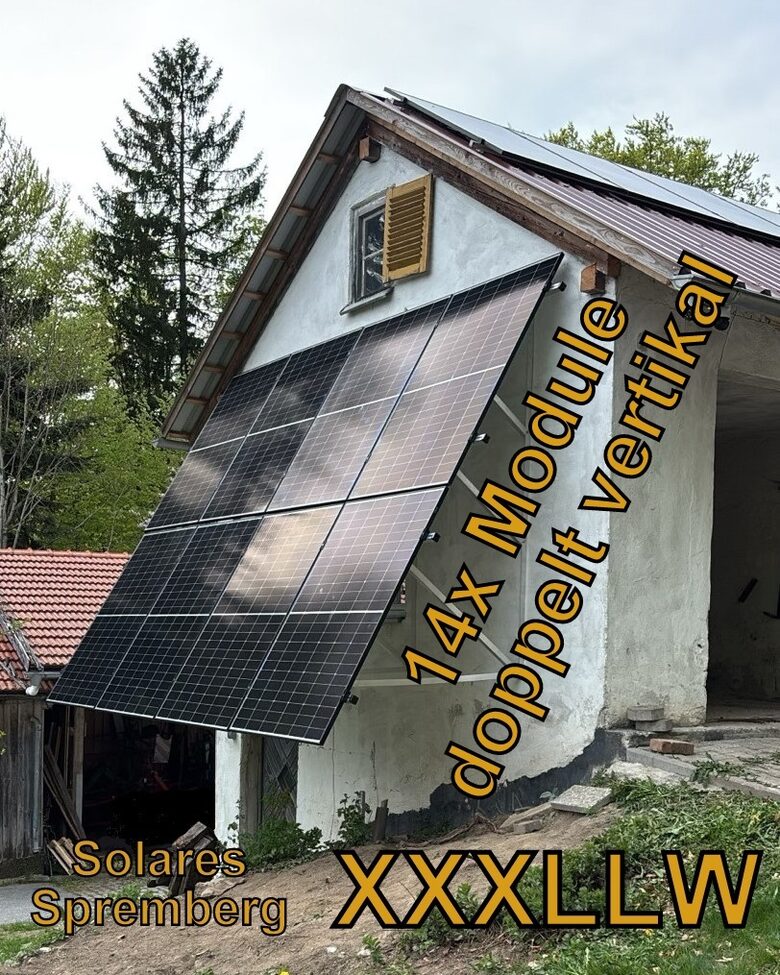 Komplettlösung Fassade für 14x Module doppelt vertikal verlegt /  XXXLLW14 für Mauerwerk 10-30 Grad fest