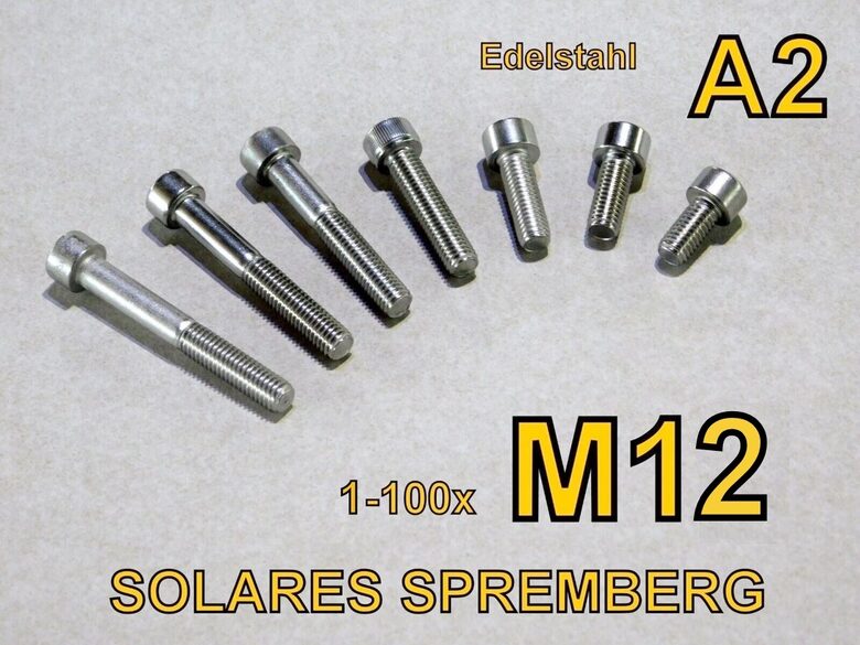 1-100x M12x20 25 30 35 40 45-55-140 Zylinderkopfschraube Innensechskant Edelstahl A2-70 Vollgewinde / Teilgewinde