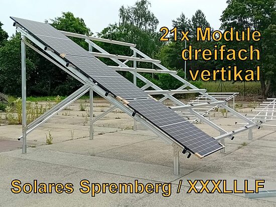 Komplettlösung Freilandanlage XXXLLLF/21//10-30 Grad für weichen oder festen Untergrund für 21x Module dreifach /vertikal / hochkant verlegt