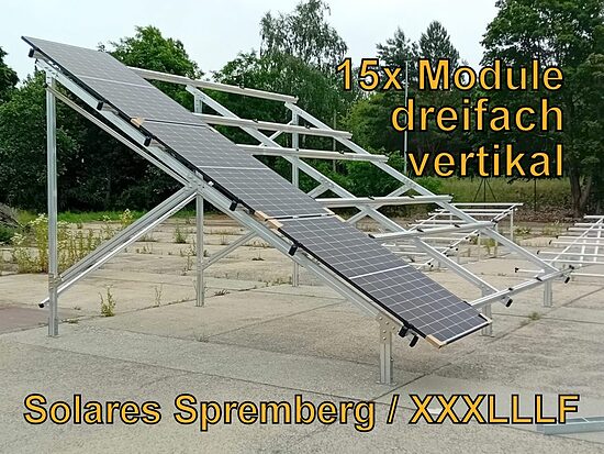 Komplettlösung Freilandanlage XXXLLLF/15//10-30 Grad für weichen oder festen Untergrund für 15x Module dreifach /vertikal / hochkant verlegt