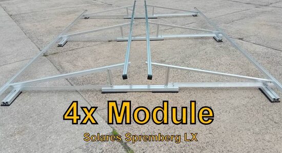 Komplettlösung Ost/West Aufständerung für 4x Module vertikal / hochkant LX4 für Flachdach Kiesdach Gründach / 10-15 Grad fest 