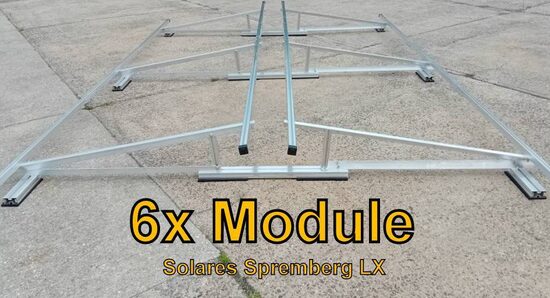 Komplettlösung Ost/West Aufständerung für 6x Module vertikal / hochkant LX6 für Flachdach Kiesdach Gründach / 10-15 Grad fest 