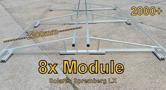 Komplettlösung Ost/West Aufständerung für 8x Module vertikal / hochkant LX8 / 2000+ für Flachdach Kiesdach Gründach / 10-20 Grad fest 