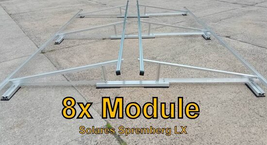 Komplettlösung Ost/West Aufständerung für 8x Module vertikal / hochkant LX8 für Flachdach Kiesdach Gründach / 10-15 Grad fest 