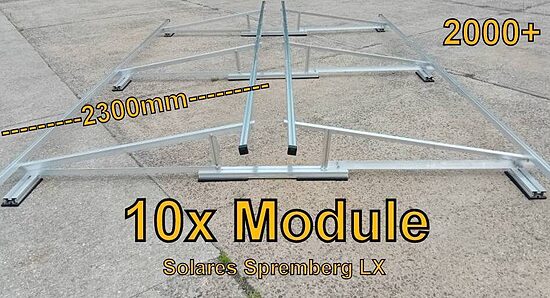 Komplettlösung Ost/West Aufständerung für 10x Module vertikal / hochkant LX10 / 2000+ für Flachdach Kiesdach Gründach / 10-20 Grad fest 