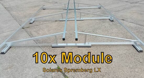 Komplettlösung Ost/West Aufständerung für 10x Module vertikal / hochkant LX10 für Flachdach Kiesdach Gründach / 10-15 Grad fest 
