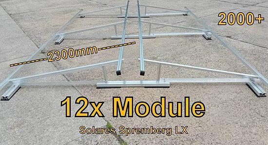 Komplettlösung Ost/West Aufständerung für 12x Module vertikal / hochkant LX12 / 2000+ für Flachdach Kiesdach Gründach / 10-20 Grad fest 