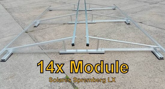 Komplettlösung Ost/West Aufständerung für 14x Module vertikal / hochkant LX14 für Flachdach Kiesdach Gründach / 10-15 Grad fest 