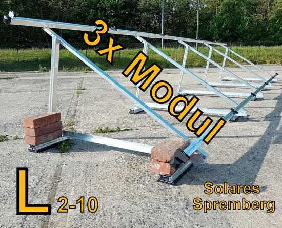 Komplettlösung Aufständerung für 3x Modul vertikal / hochkant / leichte Ausführung / L3 für Flachdach Bitumdach Trapezblechdach 10-35 Grad fest o. flexibel
