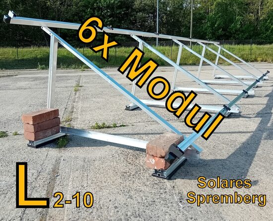 Komplettlösung Aufständerung für 6x Modul vertikal / hochkant / leichte Ausführung / L6 für Flachdach Bitumdach Trapezblechdach 10-35 Grad fest o. flexibel