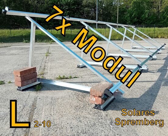 Komplettlösung Aufständerung für 7x Modul vertikal / hochkant / leichte Ausführung / L7 für Flachdach Bitumdach Trapezblechdach 10-35 Grad fest o. flexibel