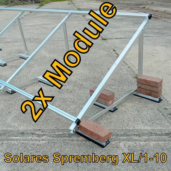 Komplettlösung Aufständerung für 2x Modul vertikal / hochkant / schwere Ausführung / XL2 für Flachdach Bitumdach Trapezblechdach 10-40 Grad fest o. flexibel
