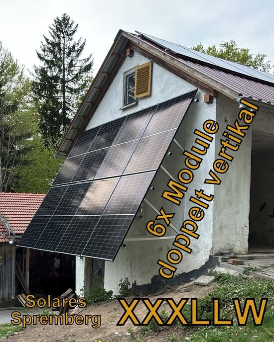 Komplettlösung Fassade für 6x Module doppelt vertikal verlegt /  XXXLLW6 für Mauerwerk 10-30 Grad fest
