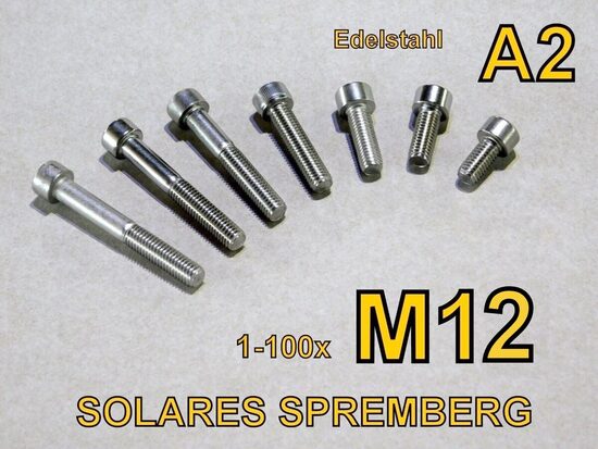 1-100x M12x20 25 30 35 40 45-55-140 Zylinderkopfschraube Innensechskant Edelstahl A2-70 Vollgewinde / Teilgewinde