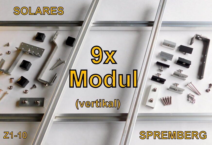 Komplettlösung für 9x PV-Modul auf Ziegeldach hochkant / vertikal  bei einer Modulhöhe von 28-50mm