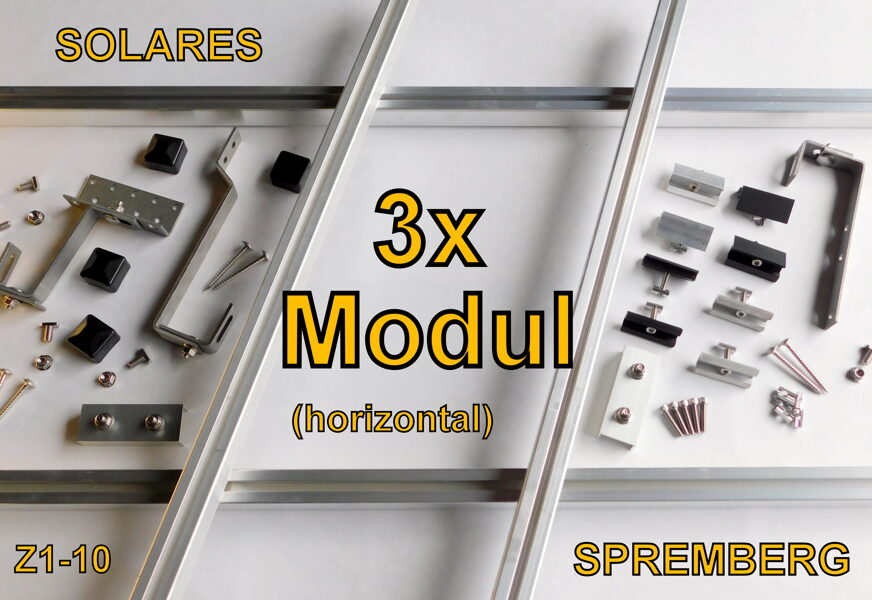 Komplettlösung für 3x PV-Modul auf Ziegeldach quer / horizontal bei einer Modulhöhe von 28-50mm