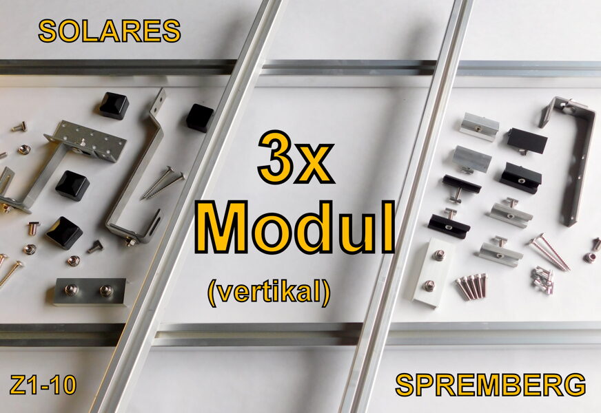 Komplettlösung für 3x PV-Modul auf Ziegeldach  hochkant / vertikal bei einer Modulhöhe von 28-50mm