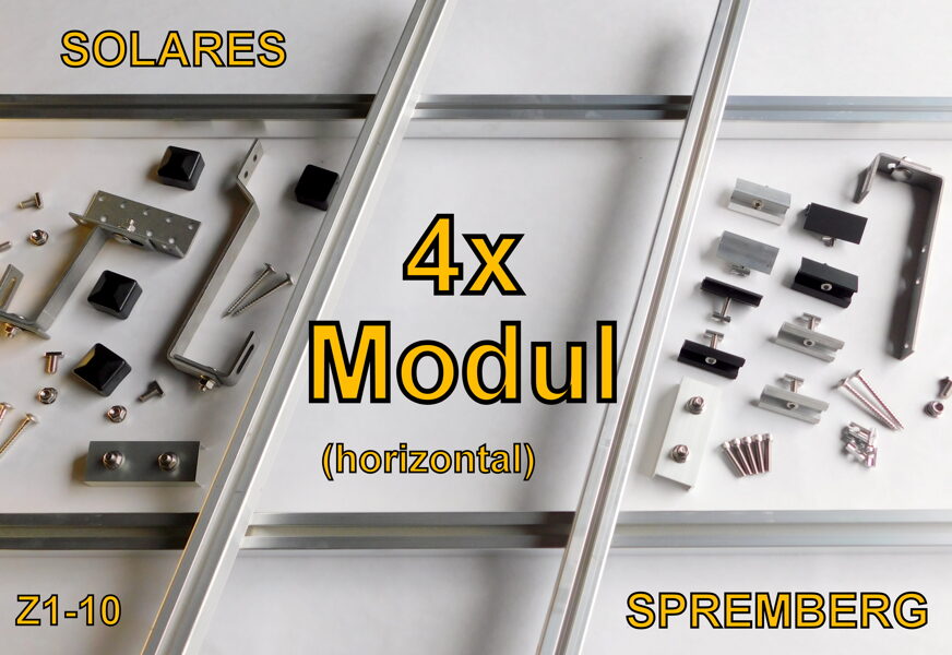 Komplettlösung für 4x PV-Modul auf Ziegeldach quer / horizontal   bei einer Modulhöhe von 28-50mm