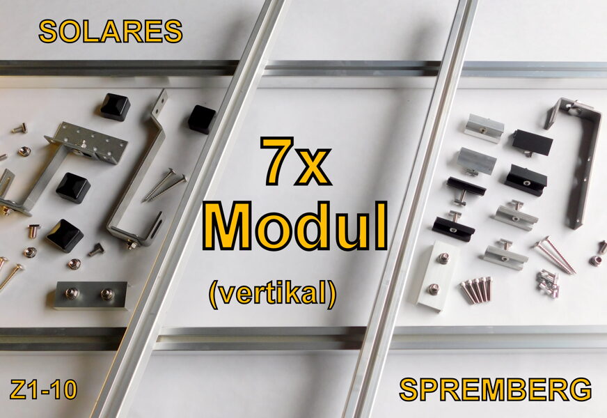 Komplettlösung für 7x PV-Modul auf Ziegeldach hochkant / vertikal  bei einer Modulhöhe von 28-50mm