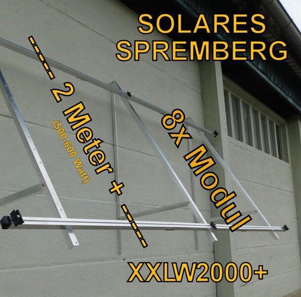 Komplettlösung Fassade für 8x Modul vertikal / hochkant / schwere Ausführung / XXLW2000+8 für Mauerwerk gedämmt u. ungedämmt 10-40 Grad fest 500-690 Watt Module