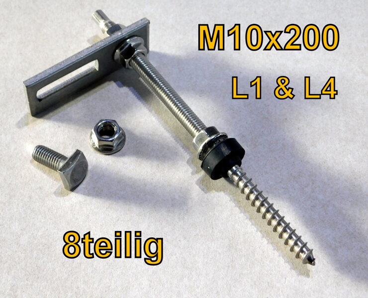 1-50x Stockschrauben M10x200 DIN 6923 Edelstahl A2 +Adapterplatte + Vierkantschraube L1 L4 8teilig