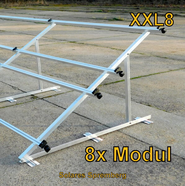Komplettlösung Aufständerung für 8x Modul doppelt horizontal / quer XXL8 für Flachdach Bitumdach Trapezblechdach 10-40 Grad fest