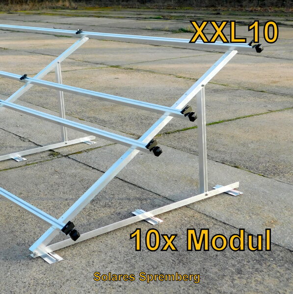 Komplettlösung Aufständerung für 10x Modul doppelt horizontal / quer XXL10 für Flachdach Bitumdach Trapezblechdach 10-40 Grad fest
