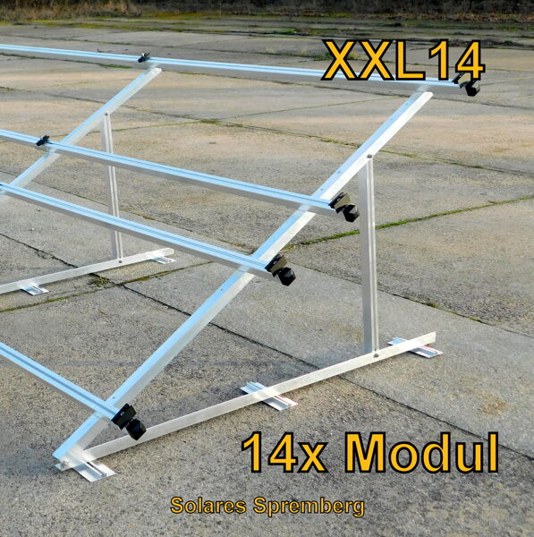 Komplettlösung Aufständerung für 14x Modul doppelt horizontal / quer XXL14 für Flachdach Bitumdach Trapezblechdach 10-40 Grad fest