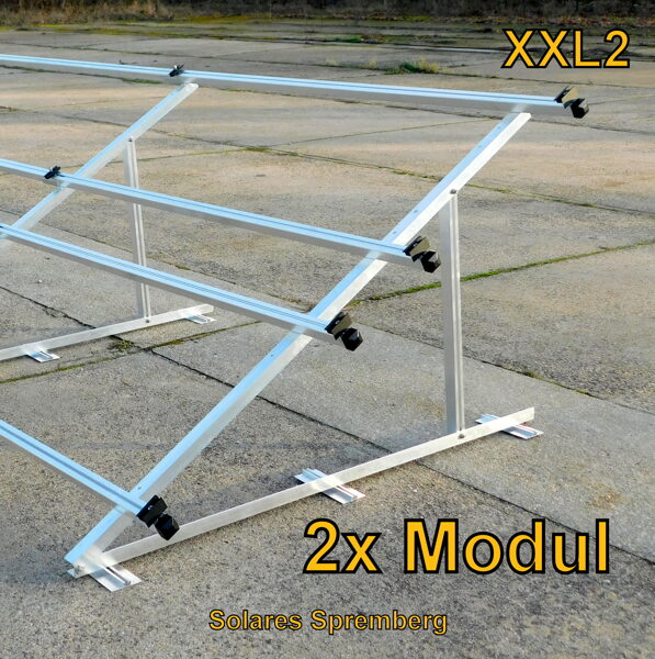 Komplettlösung Aufständerung für 2x Modul doppelt horizontal / quer XXL2 für Flachdach Bitumdach Trapezblechdach 10-40 Grad fest