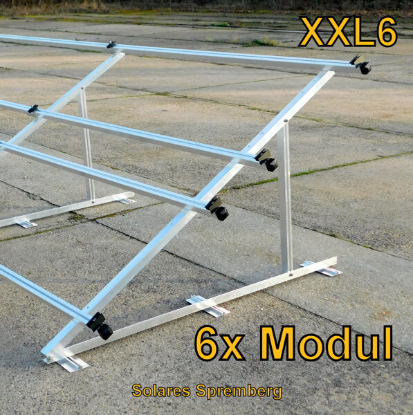 Komplettlösung Aufständerung für 6x Modul doppelt horizontal / quer XXL6 für Flachdach Bitumdach Trapezblechdach 10-40 Grad fest