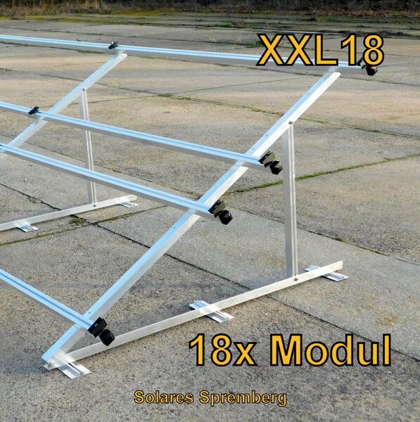 Komplettlösung Aufständerung für 18x Modul doppelt horizontal / quer XXL18 für Flachdach Bitumdach Trapezblechdach 10-40 Grad fest