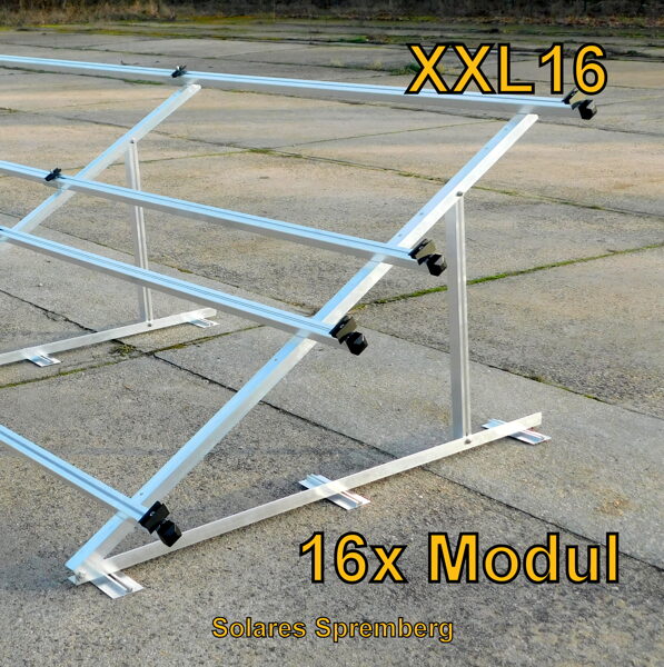 Komplettlösung Aufständerung für 16x Modul doppelt horizontal / quer XXL16 für Flachdach Bitumdach Trapezblechdach 10-40 Grad fest