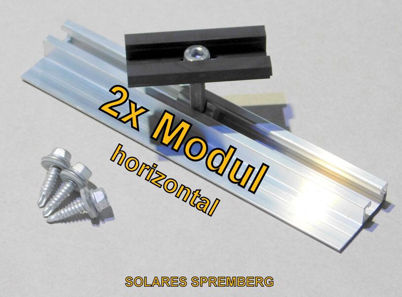 Komplettlösung für 2x PV-Modul auf Trapezblechdach horizontal /doppelt quer/ Hochsicke / Kurzschiene H=13mm B=40mm L=200mm
