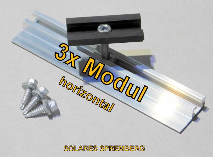 Komplettlösung für 3x PV-Modul auf Trapezblechdach horizontal /dreifach quer/ Hochsicke / Kurzschiene H=13mm B=40mm L=200mm