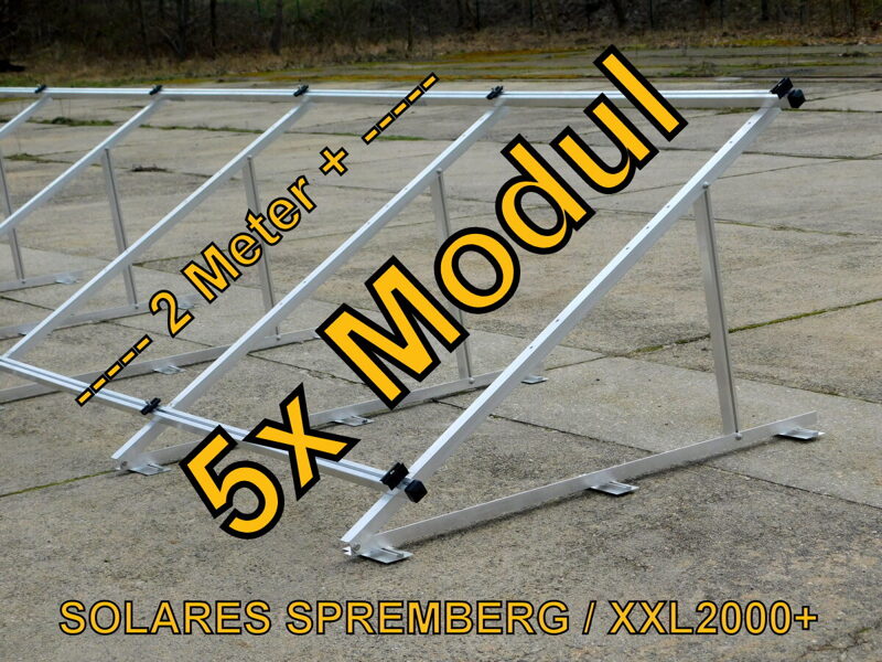 Komplettlösung Aufständerung für 5x Modul vertikal / hochkant XXL2000+/5 für Flachdach Bitumdach Trapezblechdach 10-40 Grad hochfest / 500-690 Watt