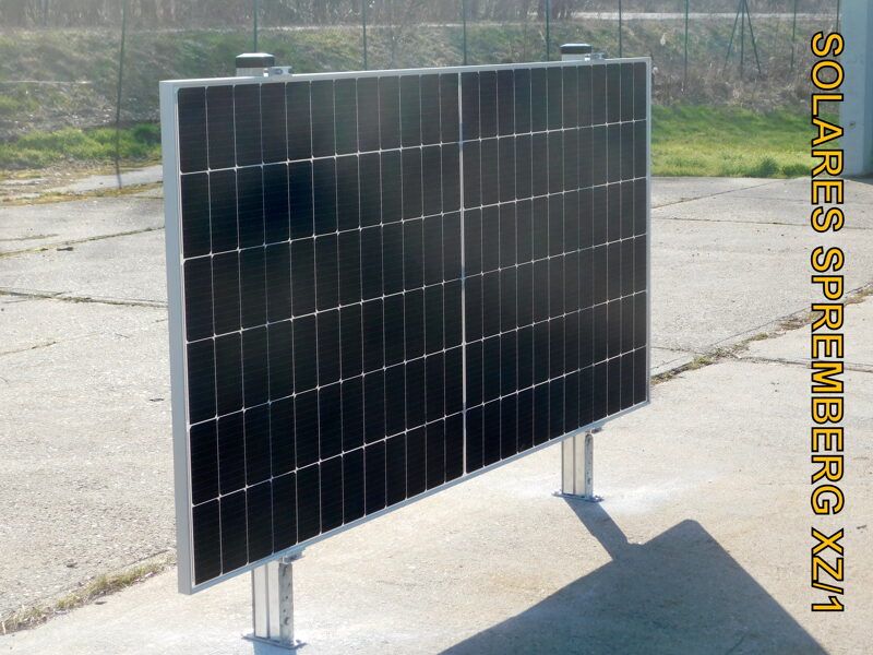 Photovoltaik Zaun XZ/1 / für 1x Modul horizontal / Zur Klemmung auf der langen Modulseite / mit Pfostenschuh zum aufdübeln auf Beton