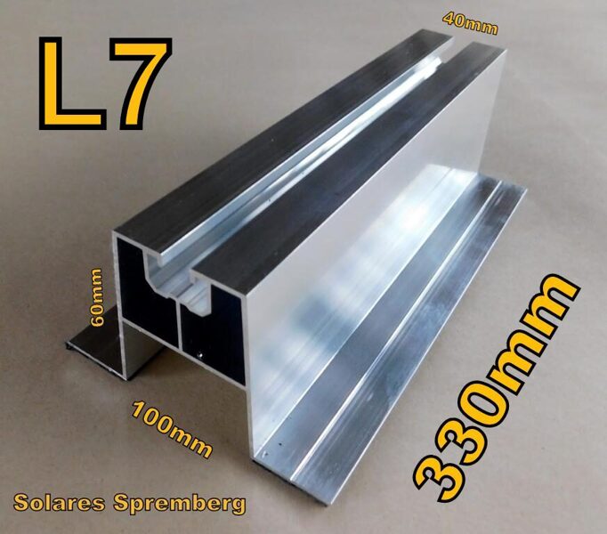 4-100x Montageschiene L7 330mm beschichtet Aluminium für Flachdach Trapezblech Fassade Bitumdach 60x90x330mm M8 Nut L7