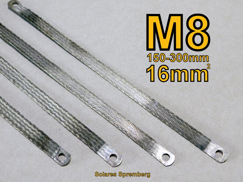 Masseband 16,0mm² flach aus Kupfergeflecht verzinnt beidseitig pressverschweißt M8/M8