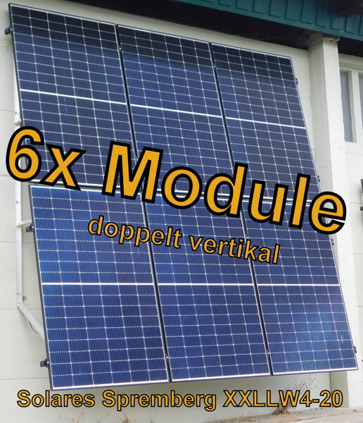Komplettlösung Fassade für 6x Module doppelt vertikal verlegt /  XXXLLW6 für Mauerwerk 10-30 Grad fest