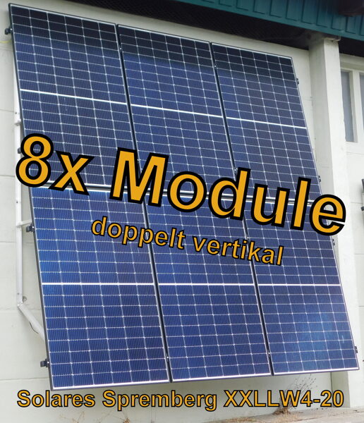 Komplettlösung Fassade für 8x Module doppelt vertikal verlegt /  XXXLLW8 für Mauerwerk 10-30 Grad fest