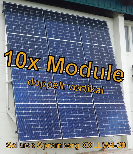 Komplettlösung Fassade für 10x Module doppelt vertikal verlegt /  XXXLLW10 für Mauerwerk 10-30 Grad fest