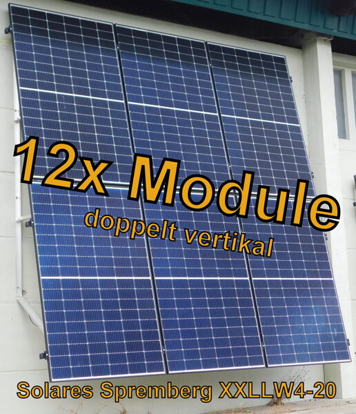 Komplettlösung Fassade für 12x Module doppelt vertikal verlegt /  XXXLLW12 für Mauerwerk 10-30 Grad fest