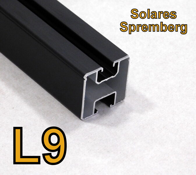 1x 10-660cm Unterkonstruktion Aluminiumprofil 40x40mm M8 Nut oben M10 Nut unten Profiness L9 schwarz